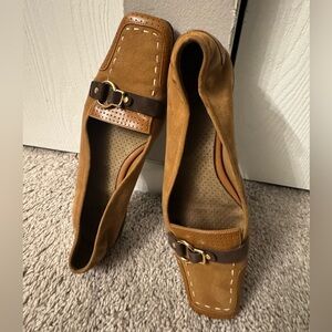 Cole Haan Tan Suede Loafers with Buckle Accent